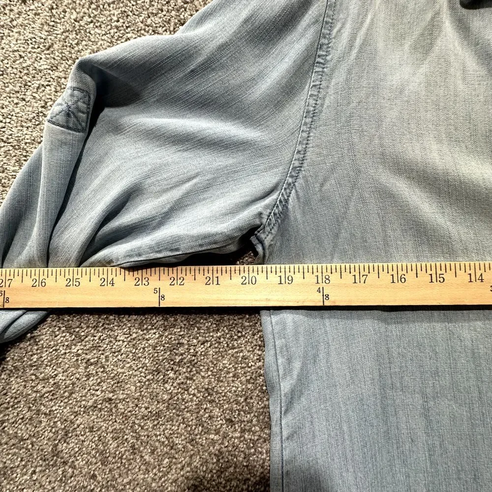 Cloth & Stone Adalie Shirt Dress Small Blue Lyocell Roll Tab Sleeve V Neck Tunic - Picture 8 of 9